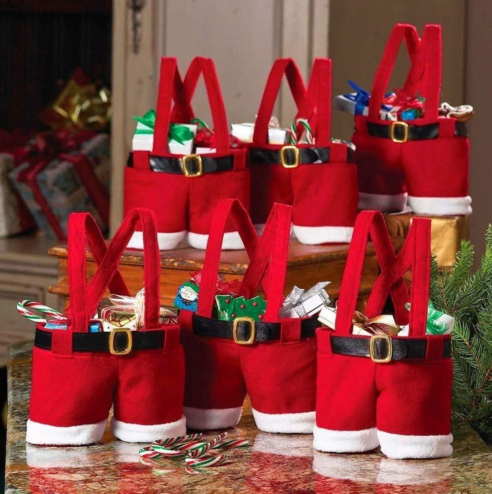 MSQ 10PCS Christmas Decorations Gift Bags Candy Bags Santa Pants Style Lovely Treat Bags Wine Bottle Bags Best for Wedding Holiday New Year (Big Size)