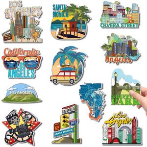 Xuhal 12 Pcs Los Angeles California Fridge Magnet USA Cities Big Magnetic Refrigerator Stickers Souvenirs Gifts for Refrigerator Home Decoration