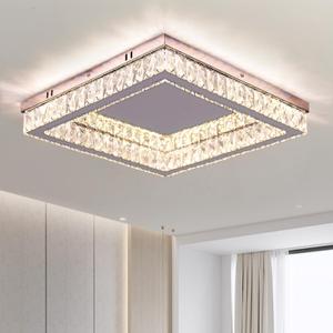 Finktonglan Dimmable Square Crystal LED Flush Mount Ceiling Light, 17.7" Low Profile Chandelier, 56W, Remote, 30006500K CCT, K9 Crystal & Stainless Steel for Living/Dining Room