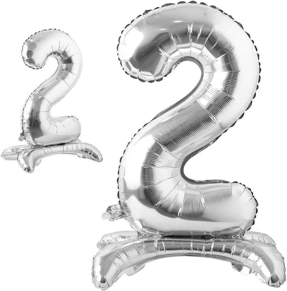 16" inch Standing Single Silver Alphabet Letter Number Balloons Aluminum Hanging Foil Film Balloon Wedding Birthday Party Decoration Banner Air Mylar Balloons (16 inch Stand Silver 2)