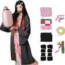 Halloween Anime Cosplay Kimono Costume Outfit Costumes for Kids Girl Adult Women (X-Large, Pink)