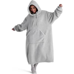 Bedsure Wearable Blanket Hoodie, Valentines Day Gifts for Her Wife Women Girlfriend, Shaggy Sherpa Oversized Hooded Blanket (Grey)