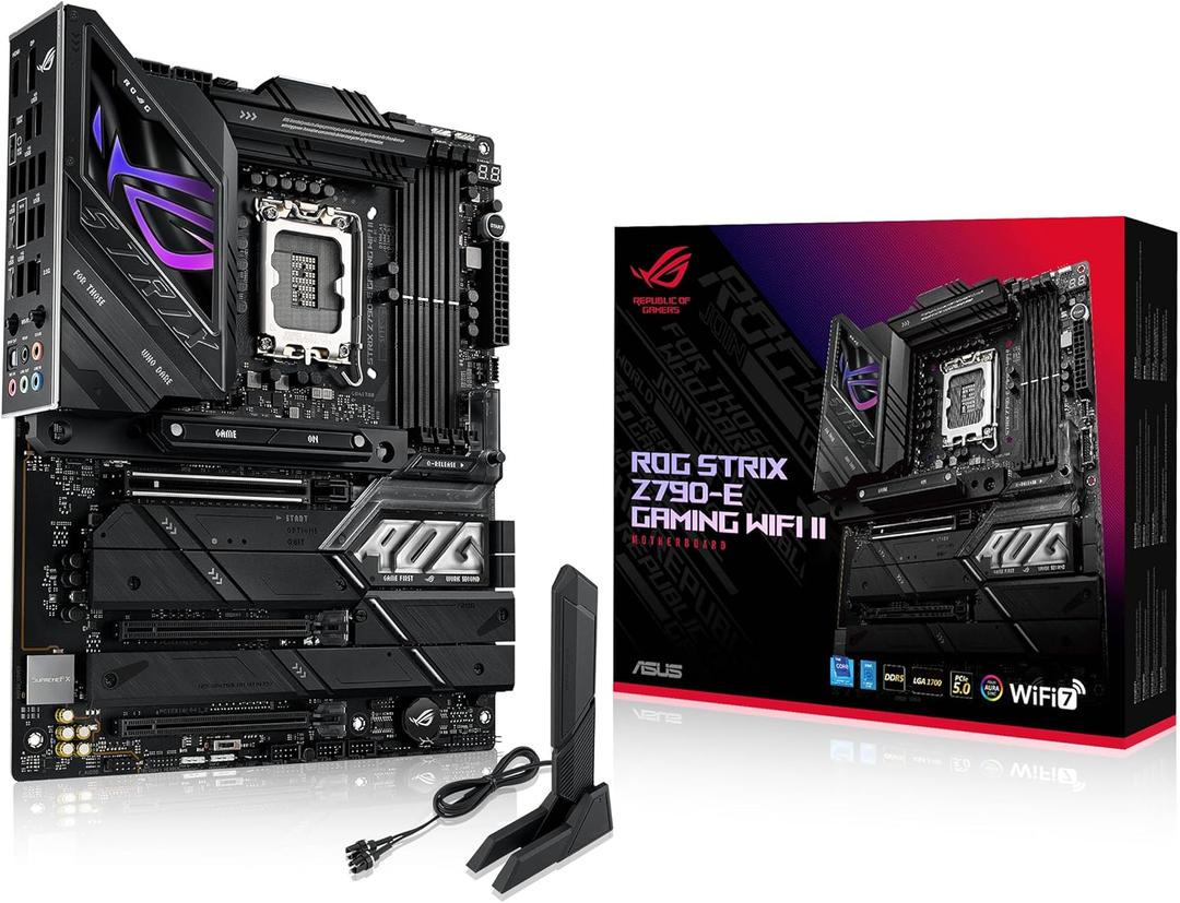 ASUS ROG Strix Z790-E Gaming WiFi II LGA 1700(Intel 14th & 13th & 12th Gen)ATX gaming motherboard(DDR5,PCIe 5.0,2.5 Gb LAN,5XM.2 slots,PCIe 5.0 x16,WiFi 7 front-panel connector with PD 3.0 up to 30W.
