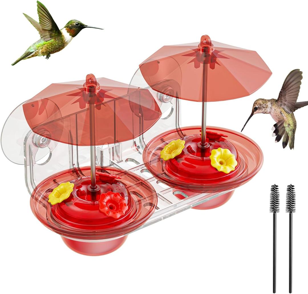 Window Hummingbird Feeder with Strong Suction Cups, 2.6 oz Window-Mounted Small Hummingbird Feeder with Bee-Proof Ports & Dual Sun Shades-Easy to Fill & Clean for Close-Up Bird Watching