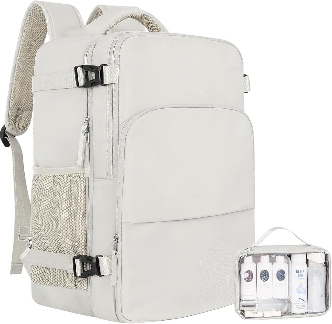 Travel Backpack for Women, Carry On Backpack Flight Approved, Personal Item Travel Bag with USB Charging Port, Casual Daypack College Bag Suitcase Backpack for Weekend, Fit 16 Inch Laptop (Large, Beige)