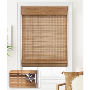 LazBlinds No Tools No Drill Cordless Bamboo Roman Shades, Light Filtering Window Treatment, Roll Up Bamboo Blinds for Window 30'' W x 64'' H, Tuscan B