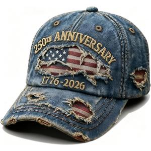 250 Anniversary USA Hat Adjustable Embroidered 250th Anniversary Patriotic Retro Denim Hat Baseball Caps (Blue)