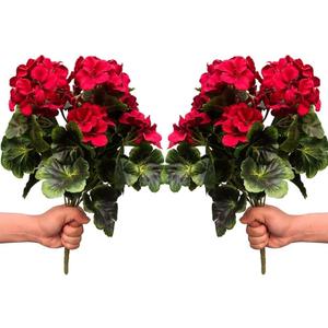 Artificial Geranium Silk Flower Bush Red 19 Inches Faux Geranium Flowers Plant for Outdoor Planter Home Patio Garden Decoration Set of 2