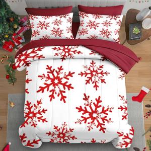Comforter Set Full Size, Snowflake Merry Christmas 7 Pcs Bedding for Kids and Adults, Winter Snow Bed Sheet Sets with Fitted Sheet 2 Pillowcases & 2 Shams