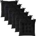 6 Pack Square Seat Cushion Chair Pads for Kitchen Dining Chairs, Soft Comfort Velvet Chair Mat Pillow Cushions with Ties for Office Desk Living Room Tatami 15.5", Black