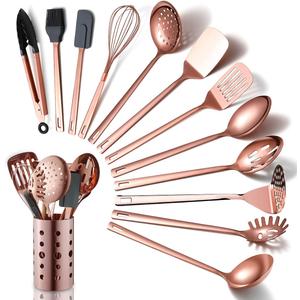 Copper Kitchen Utensils Set,13 Pieces Stainless Steel Cooking Utensils Set With Titanium Rose Gold Plating,Kitchen Tools Set With Utensil Holder For Non-Stick Cookware Dishwasher Safe (13 Packs)