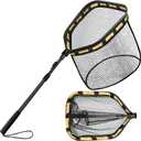 PLUSINNO Floating Fishing Net for Steelhead, Salmon, Fly, Kayak, Catfish, Bass, Trout Fishing, Rubber Coated Foldable Landing Net with Fixed or Telescoping Pole Handle, Fishing Gear and Gifts for Men