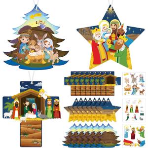Outus 24 Sets Religious Crafts Nativity Stickers Make a Nativity Scene Sticker Ornament Christmas Tree Hanging Decorations Christian Craft Kits for Holy Night Religious Party Jesus
