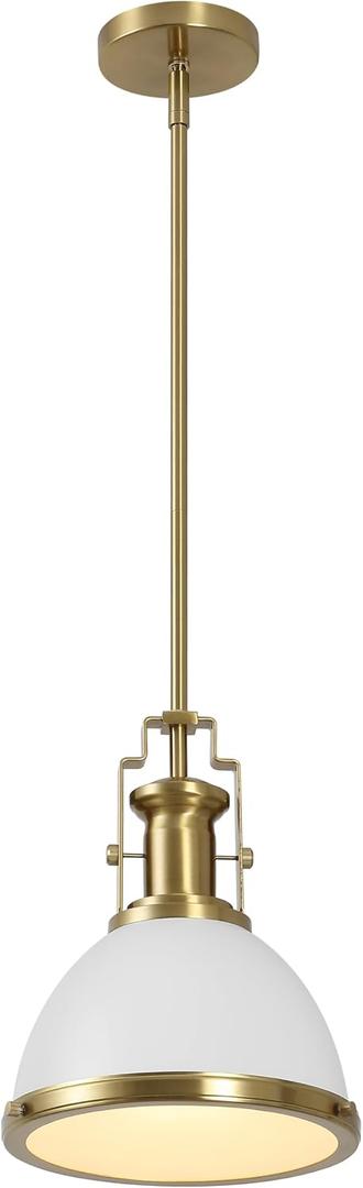 JONATHAN Y Homer Industrial Dome Pendant 10", White/Brass Gold