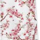 Pink Cherry Blossom Floral Kitchen Dish Towels, Cottagecore Spring Cherry Flower Tree Botanical Decorative Hand Tea Towels for Kitchen Bathroom, 16x24 Inch