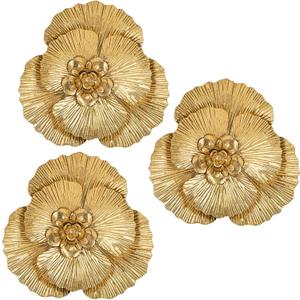 DILATATA 3 Pcs Metal Flower Wall Art Set 10 Inch Rustic Modern Floral Sculpture 3D Metal Flower Wall Hanging Accent for Indoor Living Room Bedroom Kitchen Bathroom Garden Patio Decor - Gold (Style 2#Gold)