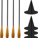 8-Piece Halloween Witch Broom Hat Set - 4 Pack Brooms & 4 Pack Hats for Halloween & Christmas Parties