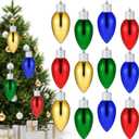 Lenwen 12 Pcs 6 Inch Christmas Lightbulb Ornament Hanging Plastic Colorful Bulbs Shaped Ornament for Christmas Tree Front Door Xmas Yard Decor(Red, Gold, Green, Blue)