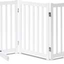 LZRS Freestanding Dog Gate 30 inch Tall - 3 Panels Solid Wooden Pet Gate for Doorways, Stairs & Hallways, Expandable & Foldable with Support FeetIndoor Use,White
