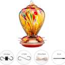Hummingbird Feeder, 34OZ Hand Blown Glass Hummingbird Feeders for Outdoors Hanging, 4 Feeding Perch with Ant Moat Leakproof, Garden Yard Decor Gifts for Women Mom (Golden Balloon)