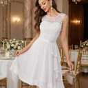 BeryLove Formal Cocktail Dresses Bridesmaid Wedding Guest Short Prom Dress Ruffle Hem Sleeveless Homecoming Lace Gowns (White, XS)