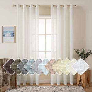 MIULEE 2 Panels Natural Linen Long Semi Sheer Window Curtains Elegant Solid Ivory Drapes Grommet Top Window Voile Panels Linen Textured Panels for Bedroom Living Room (52X108 Inch) (52"W x 108"L (Pack of 2))
