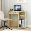 Furinno Go Green 32-Inch Oak Computer Desk, Office Desk with 2 Side Shelves and Storage Bins, Rectangular Home Office Desk, Gaming Desk for Home Office, Bedroom, Study Room, Light Beech, 32-in Wide with 2 Drawers
