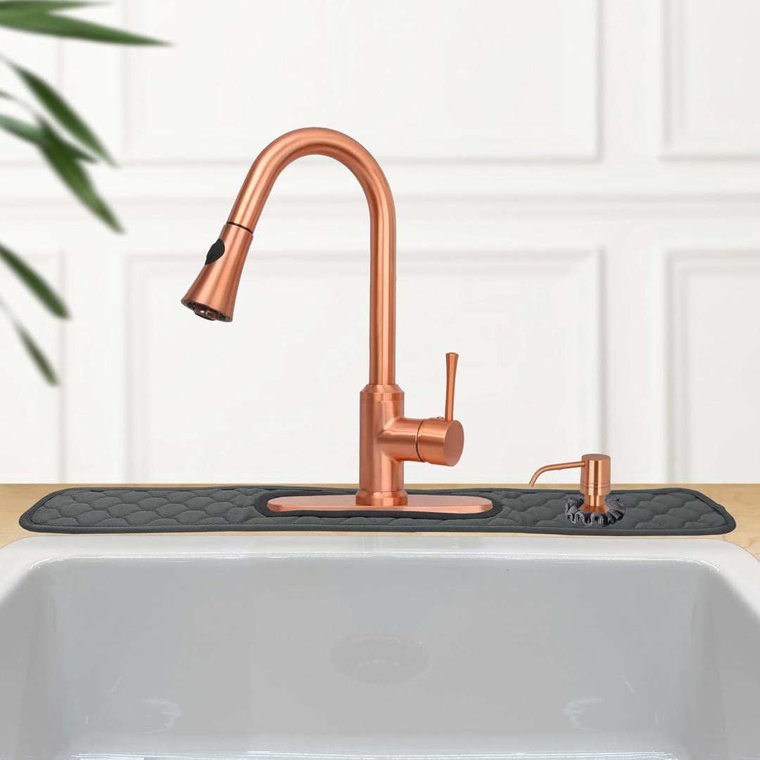 Kitchen Sink Splash Guard Deck Plate : AHA HOMEWARE Faucet Mat for Kitchen Sink Oval Hole 30 in, DIY Holes for Soap Dispenser, Sprayer, Air Gap, Water Filter (Gray)