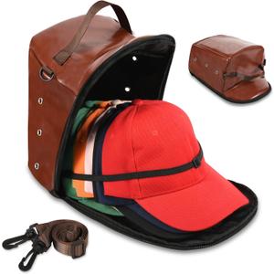 Hat Organizer Bag for Baseball Caps, Hat Travel Case Hat Storage Bag with Hat Holder Protects up to 12 Hats for Travel, Home Storage with Shoulder Strap, Brown, Patent Pending
