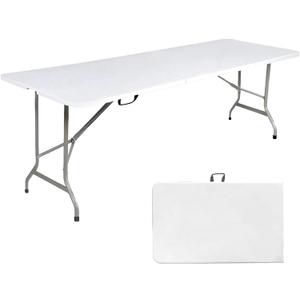 8 Foot Folding Table 8ft Foldable Portable Plastic Picnic Tables with Handle, Fold in Half Heavy Duty Long Large Utility Table, Indoor Outdoor 8' Fold up Card Tables for Party, Dining, White
