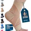 2 x Doctor's Select Copper Ankle Compression Sleeve - Toeless Compression Socks, Copper Ankle Brace for Women, Ankle Support for Men, Compression Socks for Plantar Fasciitis, Beige (Large, Beige - 1 Pair)