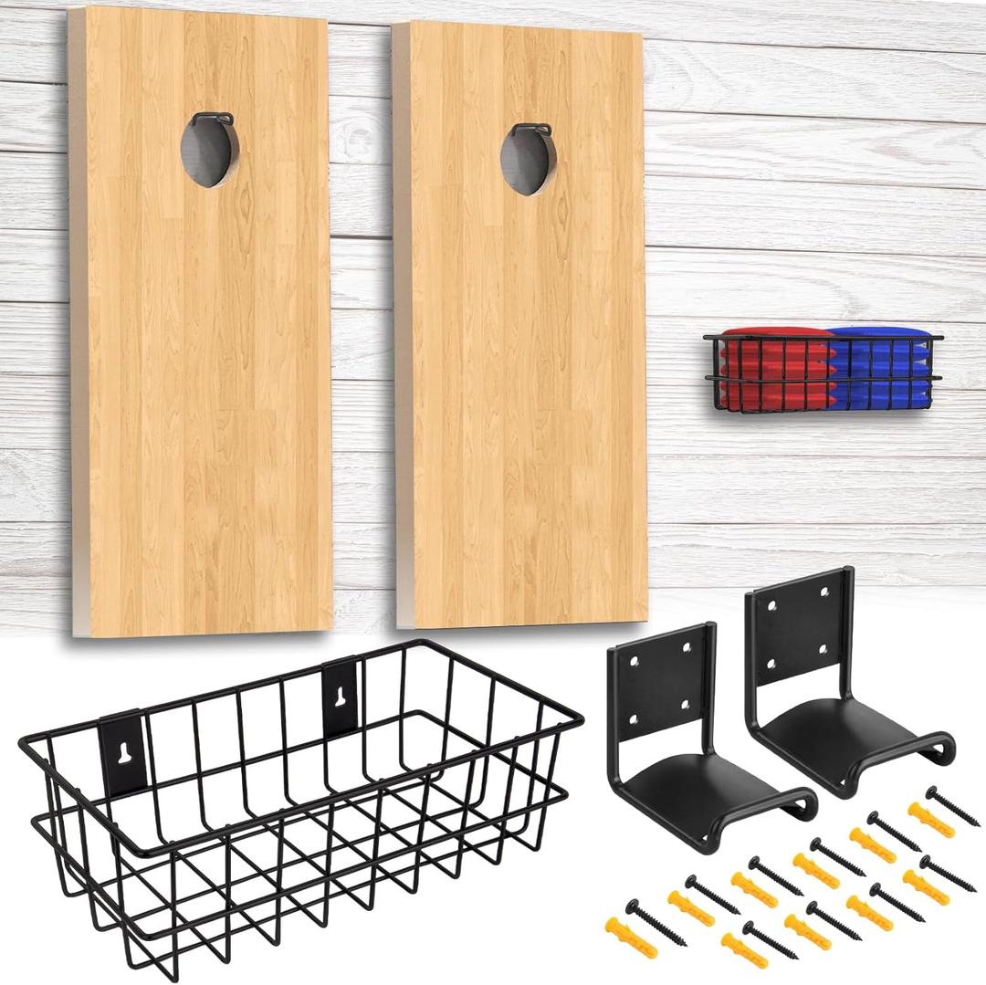 Cornhole Boards Holder Set, 2 Pack Hooks for Hanging Cornhole Board and Cornhole Sandbags, Cornhole Board Games Holder Storage, with Wall Mount&Screws, Cornhole Board Games Holder Accessories