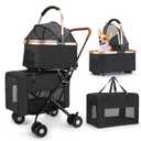 Double Pet Stroller for Small Medium Dogs - 4 In1 Dog Stroller for 2 Pets, Detachable and Foldable with 360°Rotating Wheels, Easy Assembly and Compact Size (Black)