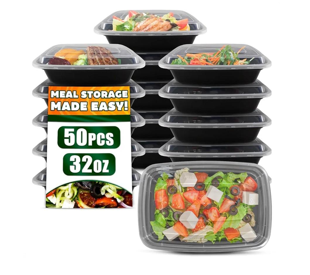 Evrblock 50 Pack [32 oz] Freezer Meal Prep Containers Reusable  Plastic Food Storage Containers with Lids, Dishwasher & Microwave Friendly, WarpResistant  Versatile Use for Meals, Leftovers & More