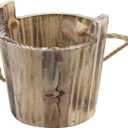 MY MIRONEY 20 OZ Plant Pots, Vintage Wooden Barrel Planter - Solid Rustic Garden Flower Pot with Metal Handles & Frame for Indoor Planter, Office Home Decor, Garden Home Plants, 5.12" x 3.82"