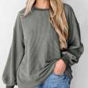 PRETTYGARDEN Womens Long Sleeve Tops 2025 Fall Fashion Shirts Trendy Clothes Casual Loose Crewneck Ribbed Knit Tunic Blouse (S)