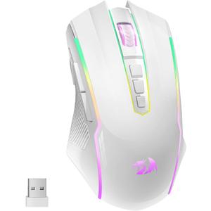 Redragon Wireless Gaming Mouse with RGB Backlit, 8000 DPI, with Fire Button, Macro Editing Programmable,70Hrs for Windows/Mac, Rechargeable, White, M910-WS