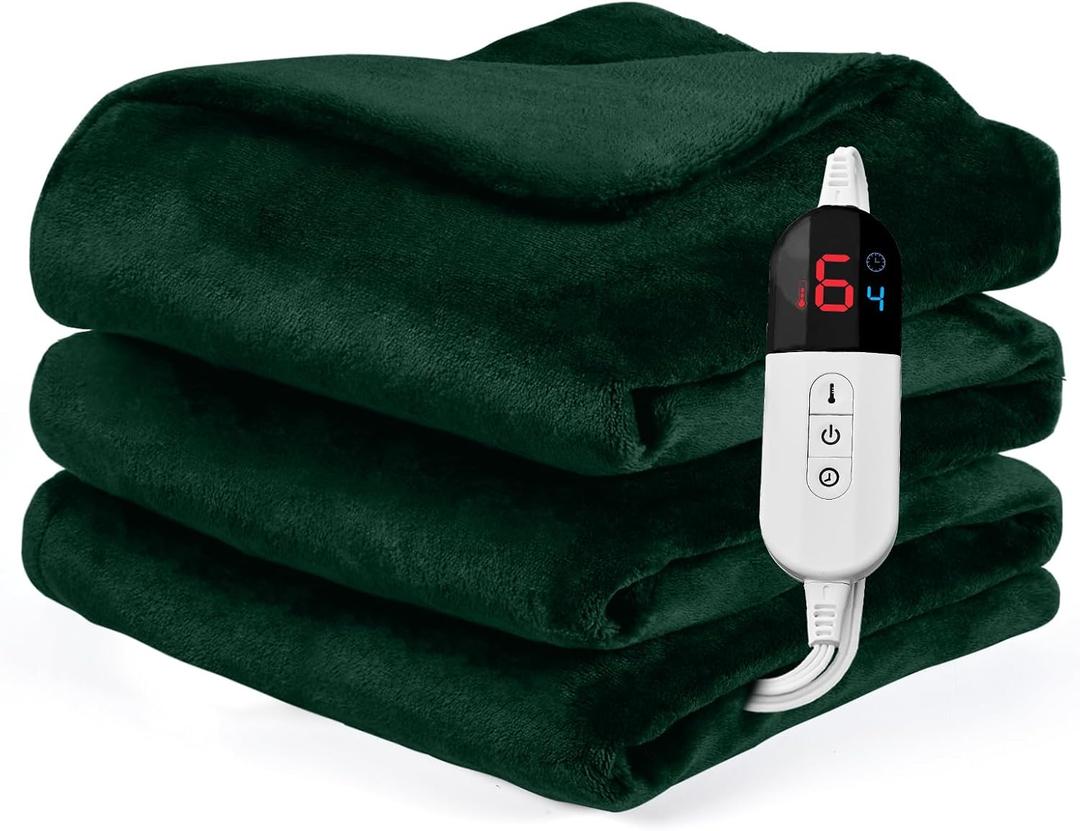 Heated Blanket Twin Fast Heating Bed Electric Blankets Throw Flannel with 6 Heating Levels & 4 Hours Auto Off, Over-Heated Protection ETL, Double-Sided Flannel Green