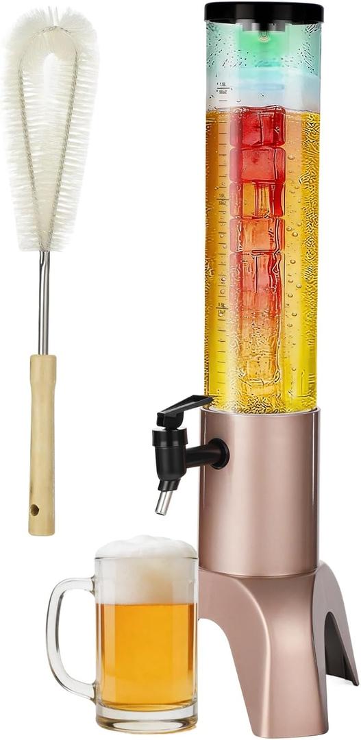 Mimosa Tower Dispenser,1.5L Drink Tower with Ice Tube & LED Light, 1.58 Qt./50oz Upgrade Tabletop Beer Towers Dispenser with Leakproof Spigot & Brush for Juice Beverage, Parties Bars Restaurants