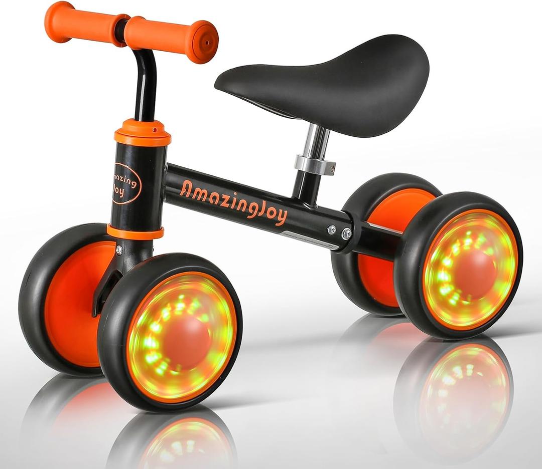 Balance Bike for 1 Year Old Boys Girls Colorful Lighting Baby Balance Bike Toys First Ride on Toys 10-24 Month Toddler 12-24 Month First Bike Infant Birthday Gift Baby Walker Bike with Adjustable Seat (Black/Orange)