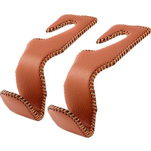 Purse Hook for Car, Superior Leather Headrest Hanger Matching Cars Interior, Brown Back Seat Organizer Storage Holder (2 Pack)