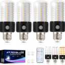 HYPERBLAZE Battery Operated Light Bulb with Remote, 72-LED Wide Bright & 3 Colors & Dimmable Rechargeable Light Bulbs for Lamps, USB+ E26 Lamp Socket Charging for Non-Hardwired Sconces, 4 Pack