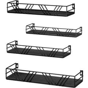 Floating Shelves for Wall Set of 4, Different Sizes Mounted Wood Floating Shelf, Wall Shelves for Living Room,Bedroom, Bathroom, Kitchen, Farmhouse Decor, Office (Black)