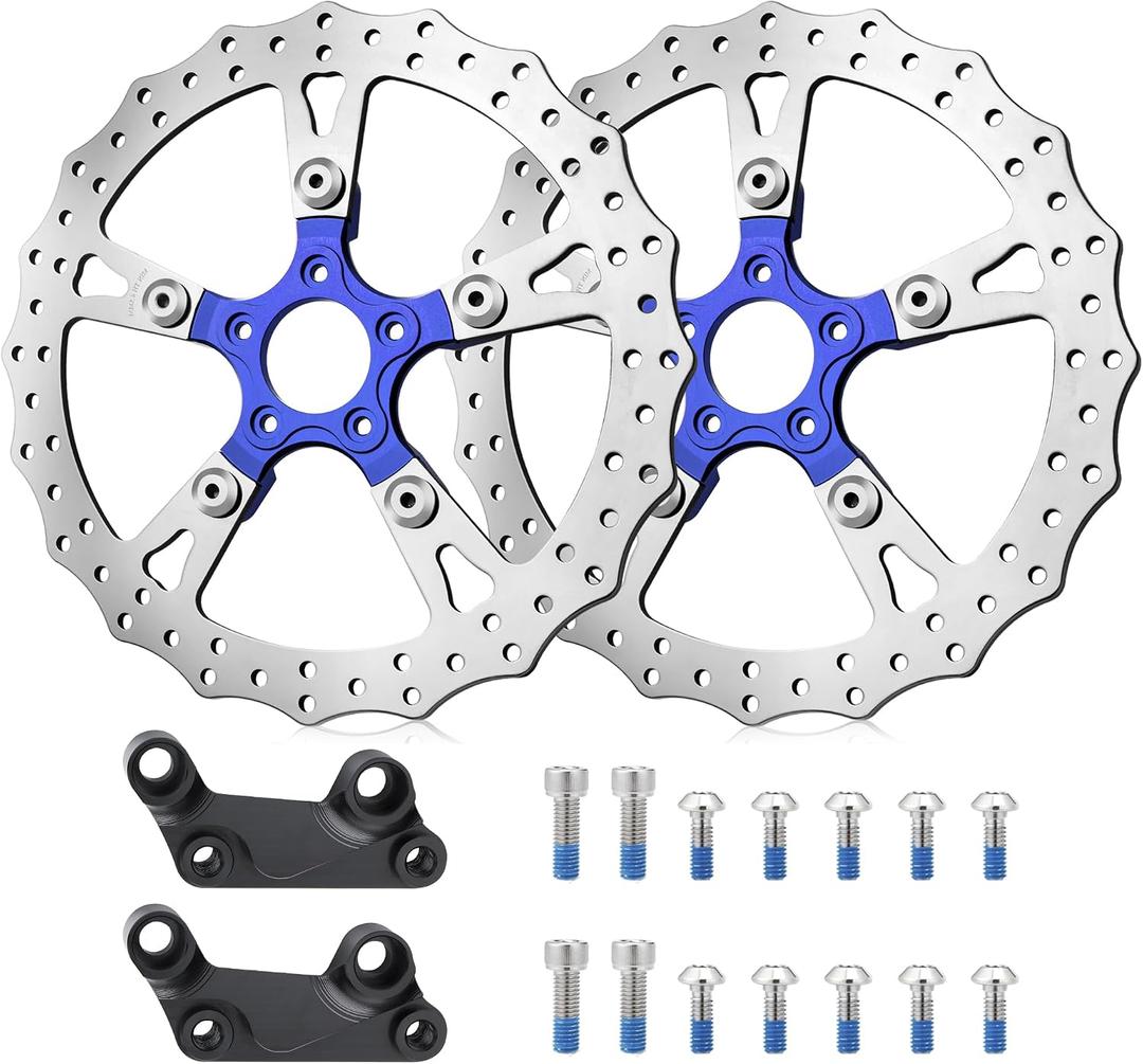 14" Front Brake Rotor Polished Dual Discs for Harley 2008-up Touring, Blue