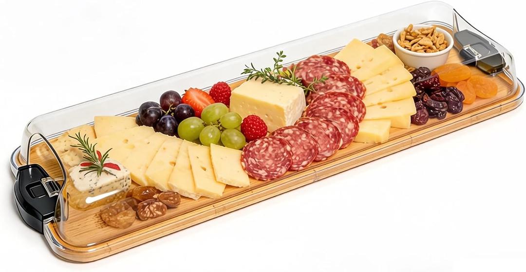Bamboo Cutting Board with Locking Lid – 22” Rectangular Charcuterie Tray & Prep Surface, Portable Snack Server with Single Compartment for Cheese, Crackers & Appetizers, Ideal for Parties & Gifting