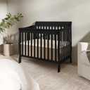Dream On Me Aden 4-in-1 Convertible Mini Baby Crib, GREENGUARD Gold & BSA Certified, Sustainable Pinewood, Non-Toxic Finish, 3 Mattress Heights, Converts to Mini Day & Twin-Size Bed - Black