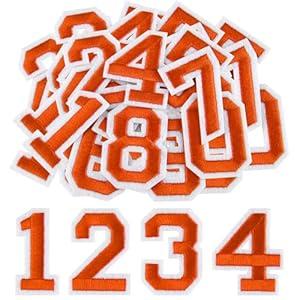 Morcheiong 40 Pcs Iron on Number Patches 0-9, 2 Inch Iron on Embroidered Numbers for Clothing, Pants, Hats, Bags - Orange
