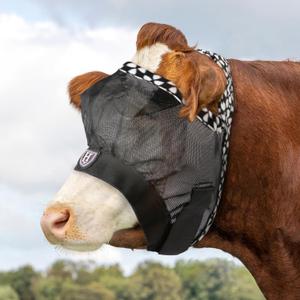 Harrison Howard Cattle Livestock Fly Mask Breathable Mesh Padded Edging with Fun Patterns Large Spacing Forelock Opening Design Adjustable Fit for Cattle Black