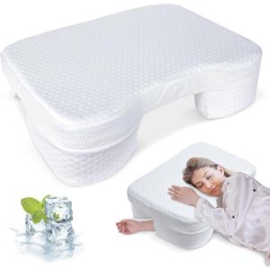 Side Sleeper Pillow with Arm Holes, Memory Foam Pillow for Neck & Shoulder & Cervical Pain Relief, Ergonomic Arm Holes Positioner Cooling Bed Pillows for Side Stomach Sleeping (White)