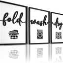 3D Wood Laundry Room Wall Decor, 36" x 16" Framed Laundry Room Wall Art, 3D Laundry Signs for Room Decor (Ready to Hang, Set of 3, Framed)